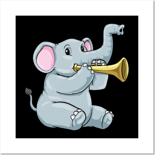 Beautiful elephant is playing the trumpet Posters and Art